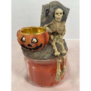 Skelton & Pumpkin Candle Topper Pumpkin Is A Tea Light Holder. big Candle Inc.